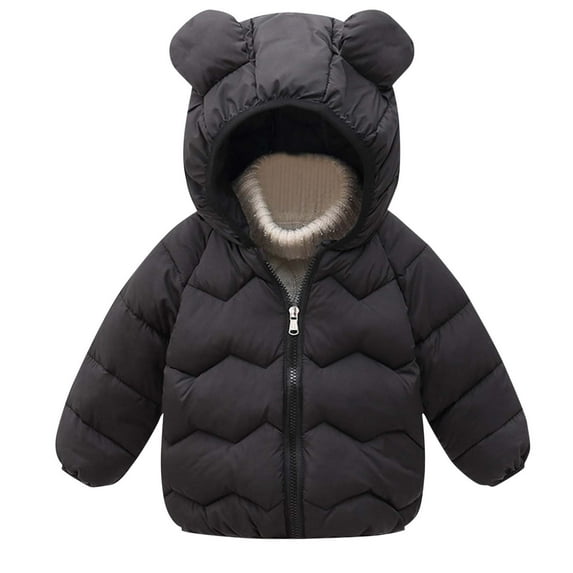 Atogsazn Baby Boys Girls Wineter Puffer Jacket Kids Zip Up Long Sleeve Hooded Jacker Warm Clothes Fashion Hoodies 06-Black 2-3 Years
