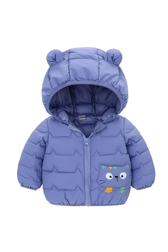 Baby Boys Girls Winter Clothes Toddler Puffer Zipper Long Sleeve Jacket Kids Hooded Coat Outerwear C-Blue 2 Years