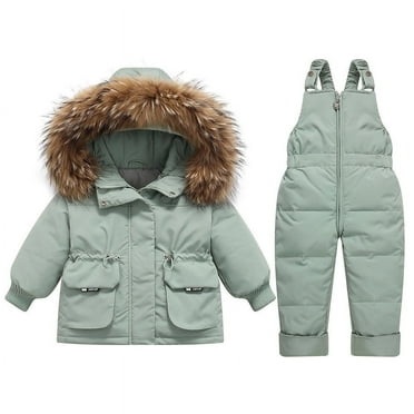 Atogsazn Baby Boys Girls Winter Snowsuit Toddler Zip Up Long Sleeve Hooded Jackets and Snow Pants Clothes 01-Green 1-2 Years on Clearance