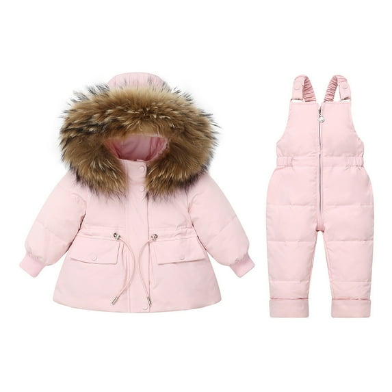 Atogsazn Baby Boys Girls Winter Snowsuit Toddler Zip Up Long Sleeve Hooded Jackets and Snow Pants Clothes 03-Pink 0-1 Years