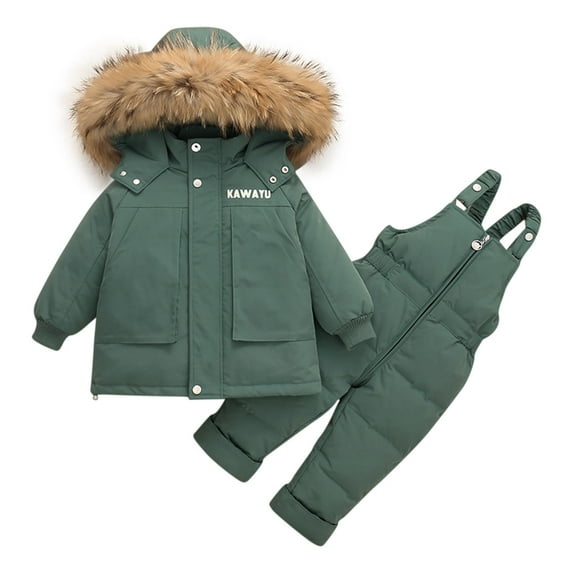 Atogsazn Baby Boys Girls Winter Snowsuit Toddler Zip Up Long Sleeve Hooded Jackets and Snow Pants Clothes 06-Green 1-2 Years