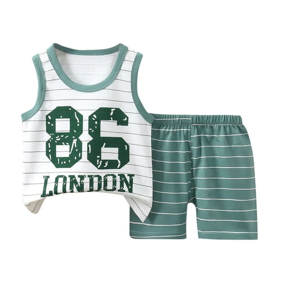 Atogsazn Baby Boys Summer Clothes Set Toddler Cotton Short Sleeve Tank Top Shorts Clothes Sets Gym 2 pcs Outfit Army Green 18-24 Months