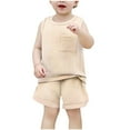 thumbnail image 1 of Atogsazn Baby Boys Summer Clothes Set Toddler Linen Sleeveless Tank Top Shorts Outfit with Pocket Beige 2-3 Years, 1 of 9