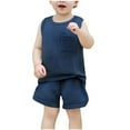 thumbnail image 1 of Atogsazn Baby Boys Summer Clothes Set Toddler Linen Sleeveless Tank Top Shorts Outfit with Pocket Blue 9-12 Months, 1 of 9