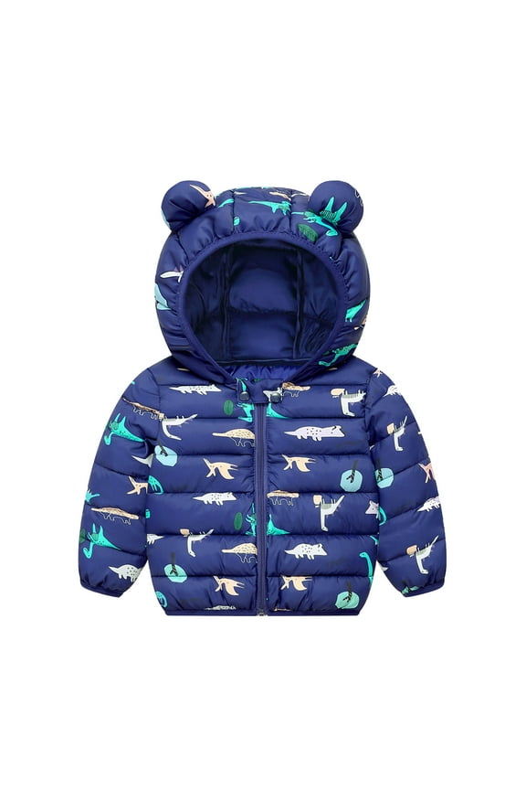 Baby Boys Winter Clothes Toddler Puffer Zipper Long Sleeve Jacket Kids Hooded Coat Outerwear A-Dark Blue 2 Years