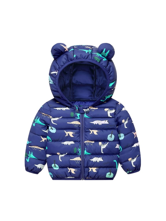 Baby Boys Winter Clothes Toddler Puffer Zipper Long Sleeve Jacket Kids Hooded Coat Outerwear A-Dark Blue 4 Years