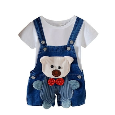 Atogsazn Baby Cute Summer Jean Overalls Toddler Denim Printed Jumpsuit Shortalls Casual Fashion Clothes Blue 2-3 Years on Clearance
