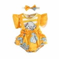 thumbnail image 1 of Atogsazn Baby Girl Boy Clothes Outfits 1-18m Infant Toddler Baby Girl Ruffled Print Top With Straps Shorts And Headband Set 6-9 Months Yellow, 1 of 9
