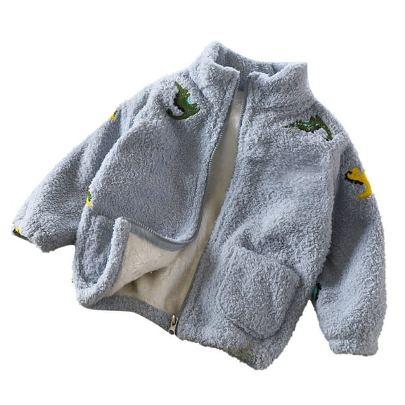 Atogsazn Baby Girl Fleece Lined Jackets Toddler Fuzzy Cute Printed Jacket Zipper Tops Coat Outfit Clothes Blue 12-18 Months