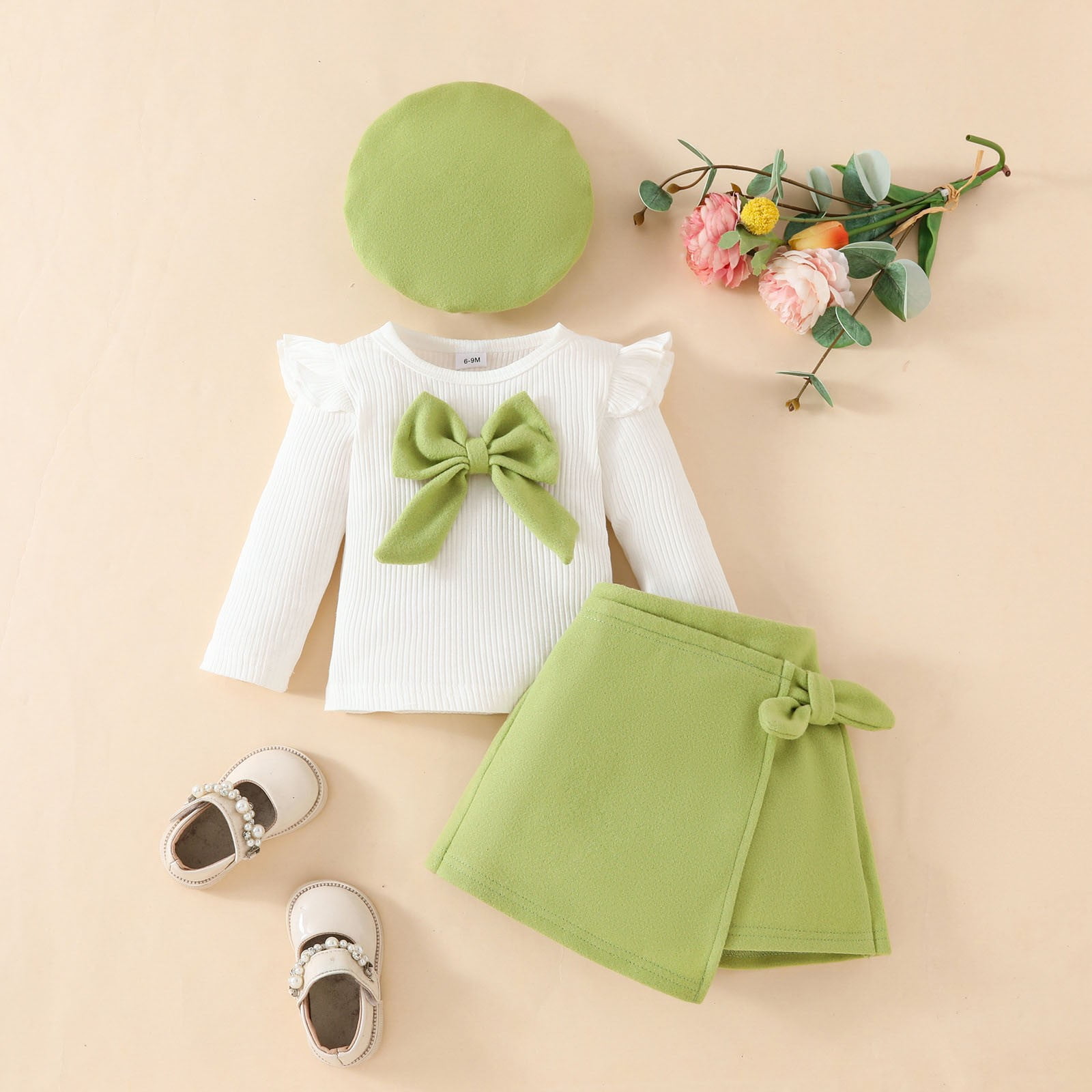 Baby Girl Knit Set with Plaid Skirt & Hat (6-36M)