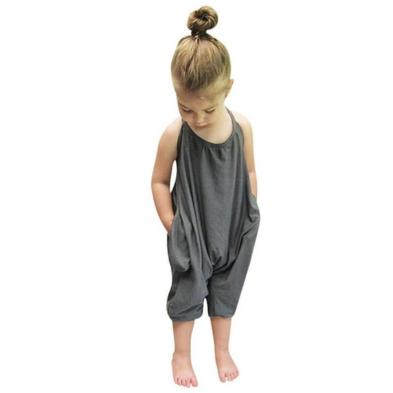 Atogsazn Baby Girl Romper Clearance Toddler Baby Girl Jumpsuits Summer-color Strap Romper Pants With Pockets 2-3 Years Gray