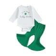 thumbnail image 1 of Atogsazn Baby Girl St. Patricks Day Outfits Long Sleeve Shamrocks Print Romper Onesie Flared Pants Headband 3Pcs Spring Fall Clothes for 12M Baby White, 1 of 7