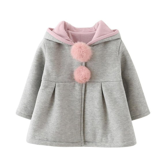 Atogsazn Baby Girl Trench Coat Kids Loose Ruffle Long Sleeve Hooded Jacket Fall Winter Windbreaker Clothes Outerwear B-Gray 3-6 Months