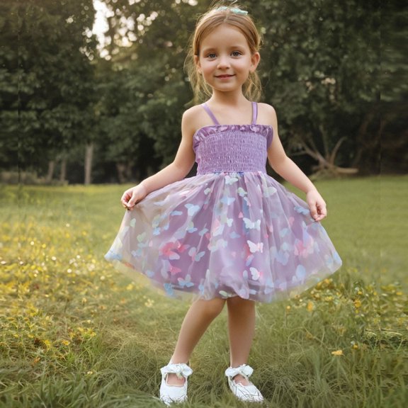Atogsazn Baby Girl Wedding Dress Toddler Casual Sleeveless Mesh Dresses Birthday Princess Clothes 03-Purple 1-2 Years