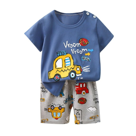 Atogsazn Baby Girls Boys Clothes Toddler Outfits T Shirts Sets Kids Cartoon Short Sleeve Suit Girls Clothes Suit Baby Outfit Set Navy 6-9 Months