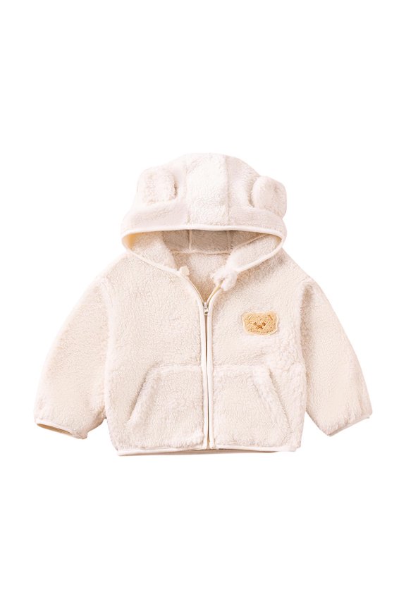Baby Girls Fleece Jacket Toddler Zipper Fuzzy Long Sleeve Hooded Jackets Boys Winter Coat Clothes Beige 2-3 Years