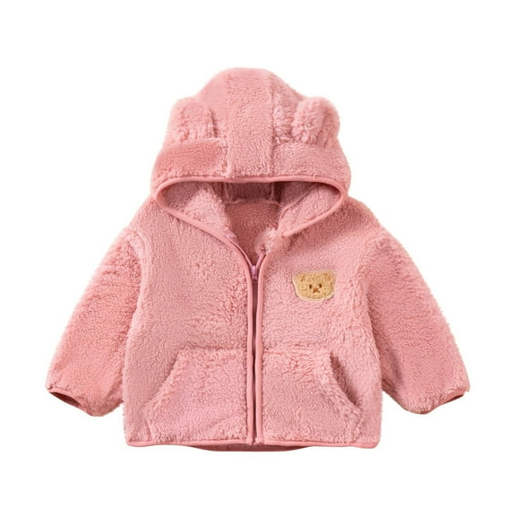 Atogsazn Baby Girls Fleece Jacket Toddler Zipper Fuzzy Long Sleeve Hooded Jackets Boys Winter Coat Clothes Pink 5-6 Years