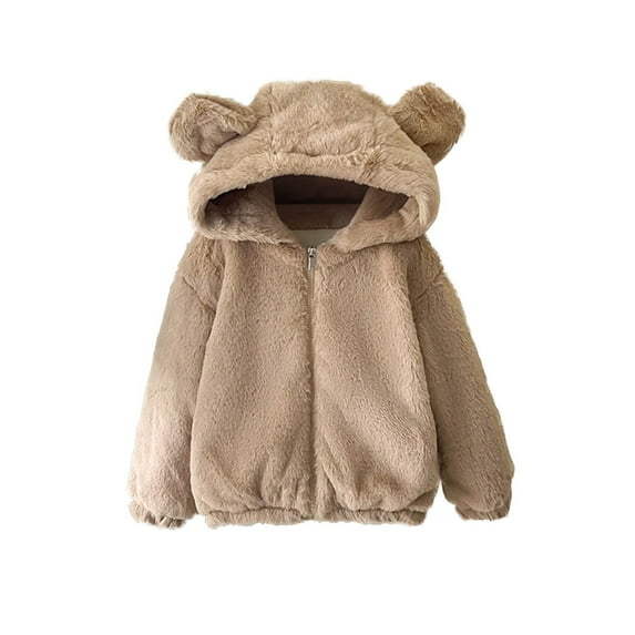 Atogsazn Baby Girls Fuzzy Sherpa Winter Coat Kids Fleece Plush Long Sleeve Hooded Jackets Warm Clothes Fashion 04-Khaki 7-9 Years on Clearance