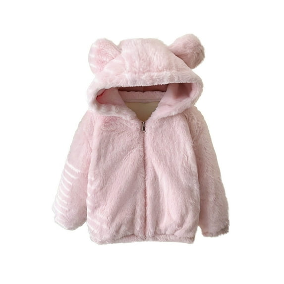 Atogsazn Baby Girls Fuzzy Sherpa Winter Coat Kids Fleece Plush Long Sleeve Hooded Jackets Warm Clothes Fashion 04-Pink 3-4 Years on Clearance