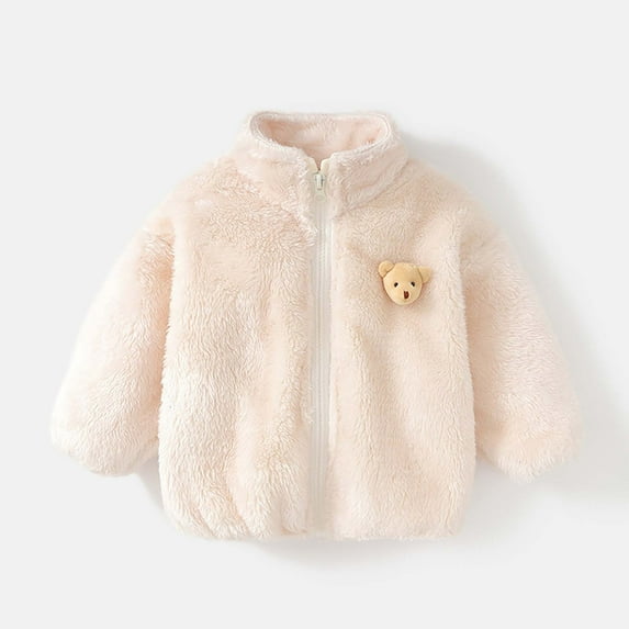 Atogsazn Baby Girls Fuzzy Sherpa Winter Coat Kids Fleece Plush Long Sleeve Jackets Warm Clothes Fashion 08-Beige 3-4 Years