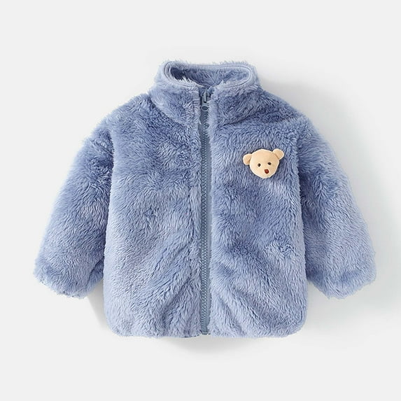 Atogsazn Baby Girls Fuzzy Sherpa Winter Coat Kids Fleece Plush Long Sleeve Jackets Warm Clothes Fashion 08-Blue 12-18 Months