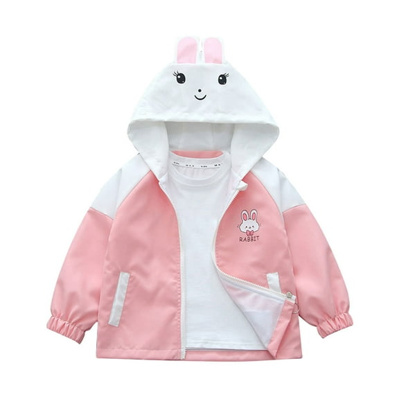 Atogsazn Baby Girls Jackets Casual Full Zip Long Sleeve Hooded Coat Windbreaker Spring Fall Clothes with Pocket Pink 9-18 Months