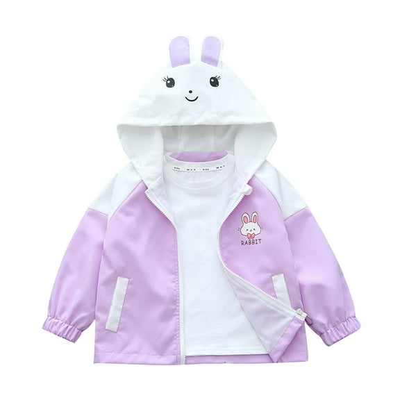 Atogsazn Baby Girls Jackets Casual Full Zip Long Sleeve Hooded Coat Windbreaker Spring Fall Clothes with Pocket Purple 18-24 Months