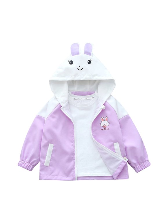 Baby Girls Jackets Casual Full Zip Long Sleeve Hooded Coat Windbreaker Spring Fall Clothes with Pocket Purple 18-24 Months