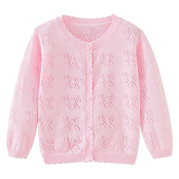 Atogsazn Baby Girls Knitted Cotton Sweatshirts Toddler Button Cardigan Long Sleeve Jackets Spring Fall Clothes Pink 5-6 Years