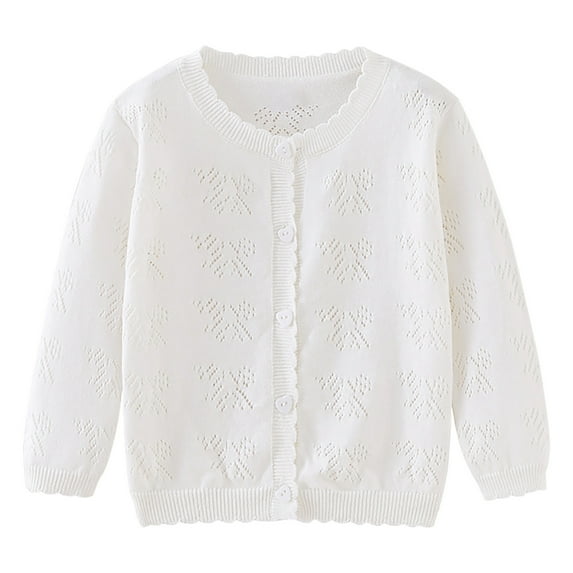 Atogsazn Baby Girls Knitted Cotton Sweatshirts Toddler Button Cardigan Long Sleeve Jackets Spring Fall Clothes White 2-3 Years