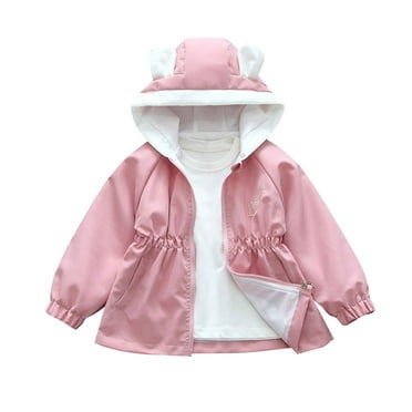 Atogsazn Baby Girls Rain Jackets Kids Zip Up Long Sleeve Cute Print Windproof Hooded Coat Spring Fall Clothes 03-Pink 9-18 Months on Clearance