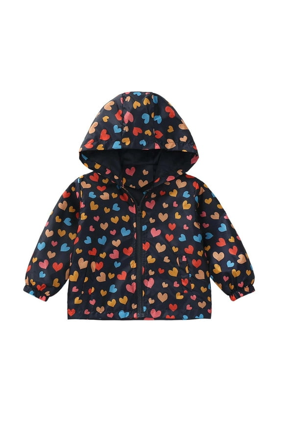 Baby Girls Rain Jackets Toddler Zipper Long Sleeve Jacket with Hooded Spring Fall Outfit Clothes with Pocket Black 12-24 Months