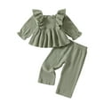thumbnail image 1 of Atogsazn Baby Girls Spring Fall Cotton Set Toddler Ruffle Long Sleeve Pullover Dress and Pants Outfit Clothes Green 12-18 Months on Clearance, 1 of 4