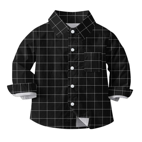 Atogsazn Baby's Boys Plaid Shirt Kids Casual Button Long Sleeve Shirt Spring Fall Clothes Outerwear Black 5-6 Years