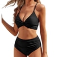thumbnail image 1 of Atogsazn Bikini for Women High Waisted Bikini Sets Tummy Control Ruched 2 Piece Bathing Suit Solid Color Swimsuit Black M on Clearance, 1 of 8