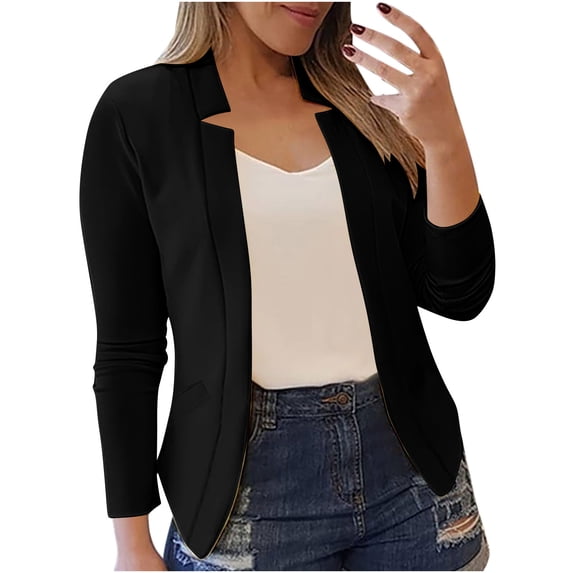 Atogsazn Blazer Jackets for Women Fashion Dressy Open Front Cardigan Jacket Casual Long Sleeve Work Office Suit Jacket 2025 Black B L