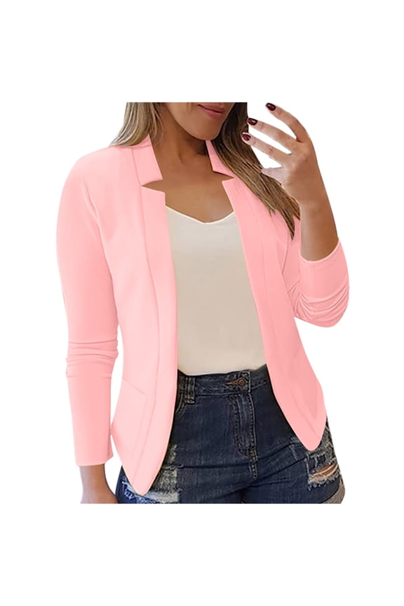 Blazer Jackets for Women Fashion Dressy Open Front Cardigan Jacket Casual Long Sleeve Work Office Suit Jacket 2025 Pink S