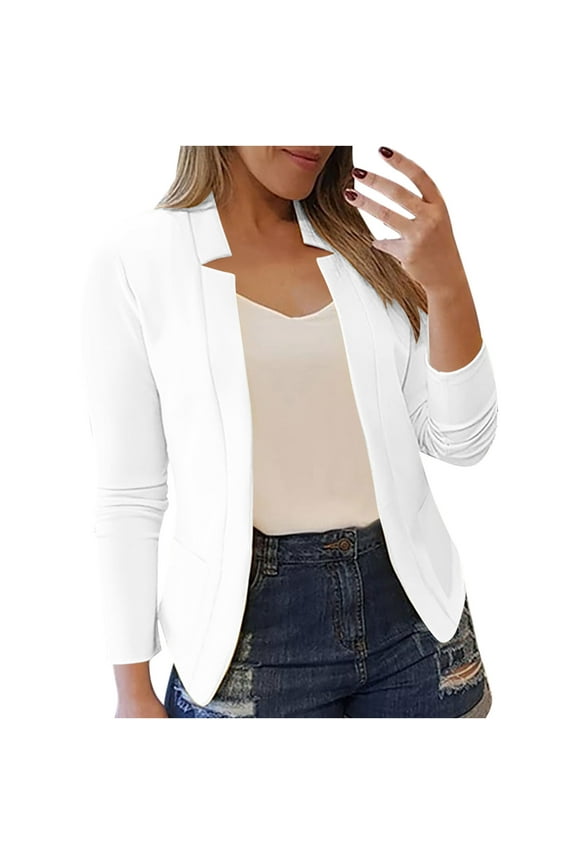 Blazer Jackets for Women Fashion Dressy Open Front Cardigan Jacket Casual Long Sleeve Work Office Suit Jacket 2025 White XL