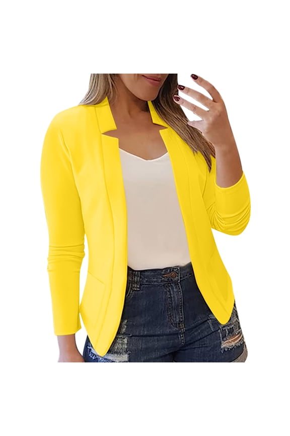 Blazer Jackets for Women Fashion Dressy Open Front Cardigan Jacket Casual Long Sleeve Work Office Suit Jacket 2025 Yellow XXL