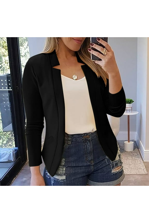 Blazer Jackets for Women Fashion Dressy Open Front Cardigan Jacket Casual Long Sleeve Work Office Suit Jacket 2025 Black B XXXXL