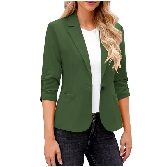Atogsazn Blazers for Women Casual Dressy 3/4 Sleeve Blazer Jackets Business Casual Outfits for Work Army Green L
