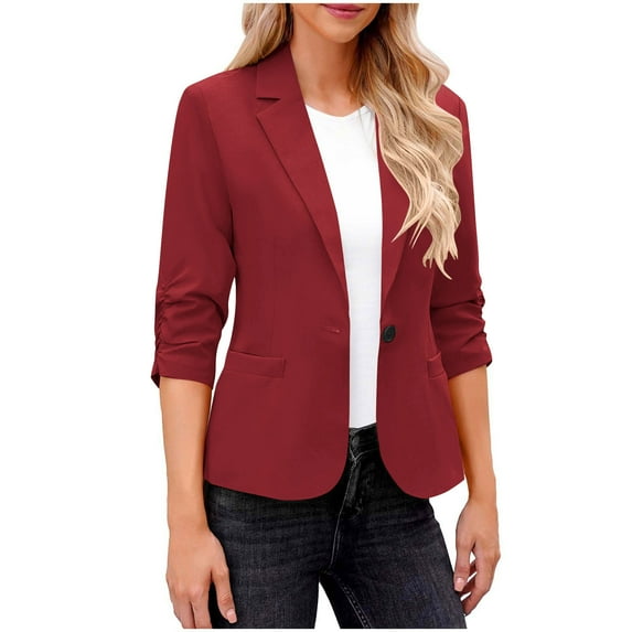Atogsazn Blazers for Women Casual Dressy 3/4 Sleeve Blazer Jackets Business Casual Outfits for Work Wine S