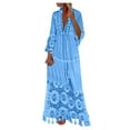 thumbnail image 1 of Atogsazn Bohemian Lace Trim Maxi Dress Floral Tassel Long Dresses Deep V Neck 2024 Embroidery Casual Vacation Dress Light blue L, 1 of 9