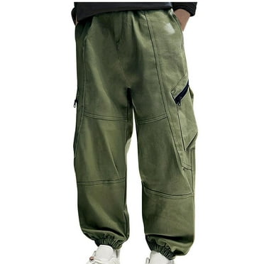 Atogsazn Boy Cargo Sweatpant Kids Casual Jogger Athletic Running Sweatpant Cotton Fall Winter Clothing 04-Army Green 6-7 Years on Clearance