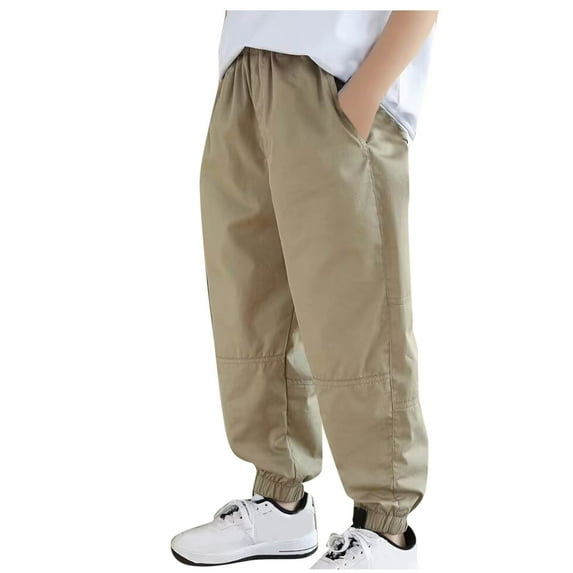 Atogsazn Boy Casual Jogger Sweatpant Kid Athletic Elastic Waist Baggy Pant Fashion Lightweight Clothing Khaki 14-15 Years