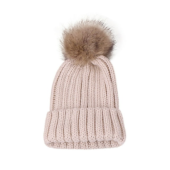 Atogsazn Boys And Girls Winter Knitted Hat Warm Pompom Hat for Kids Toddler Soft Solid Color Beige Free Size