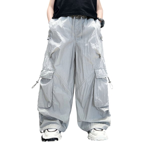 Atogsazn Boys Baggy Wide Leg Cargo Pants Childrens Casual Loose Fit Sweatpants Quick Dry Lightweight Trouser with Pocket Gray 4-5 Years Fashion