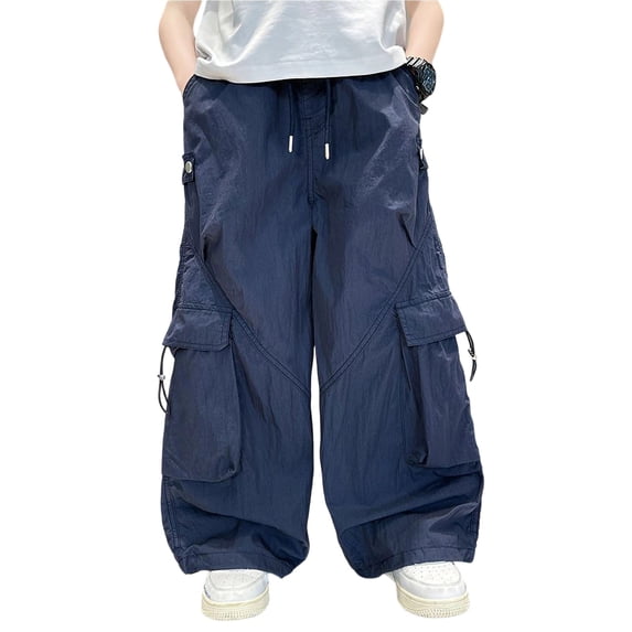 Atogsazn Boys Baggy Wide Leg Cargo Pants Childrens Casual Loose Fit Sweatpants Quick Dry Lightweight Trouser with Pocket Navy 11-12 Years Fashion