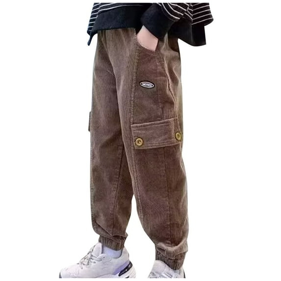 Atogsazn Boys Casual Jogger Pants Kids Loose Baggy Elastic Waist Pants Cotton Athletic Clothes Fashion 02-Khaki 11-12 Years