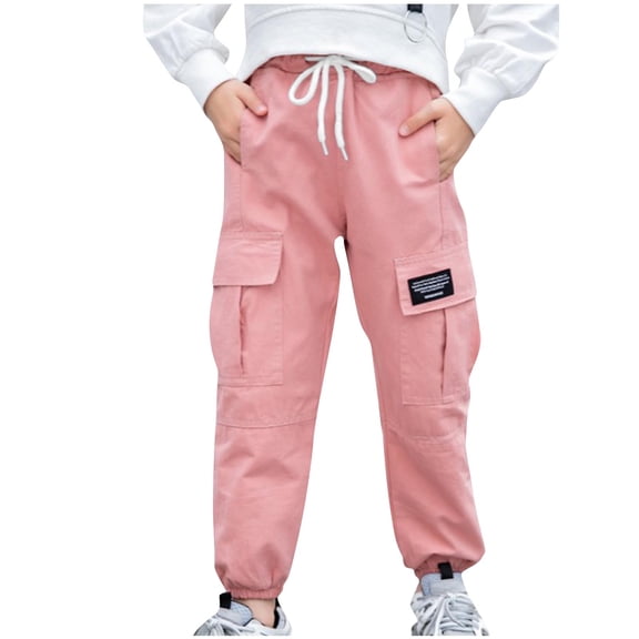 Atogsazn Boys Cotton Cargo Pants Children's Jogger Elastic Waist Sweatpants with Drawstring Spring Fall Clothes A-Pink 11-12 Years